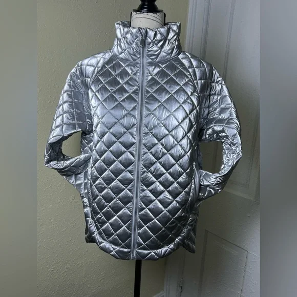 Athleta Whisper Featherless Metallic Jacket Silver Women's Small size - Picture 8 of 13